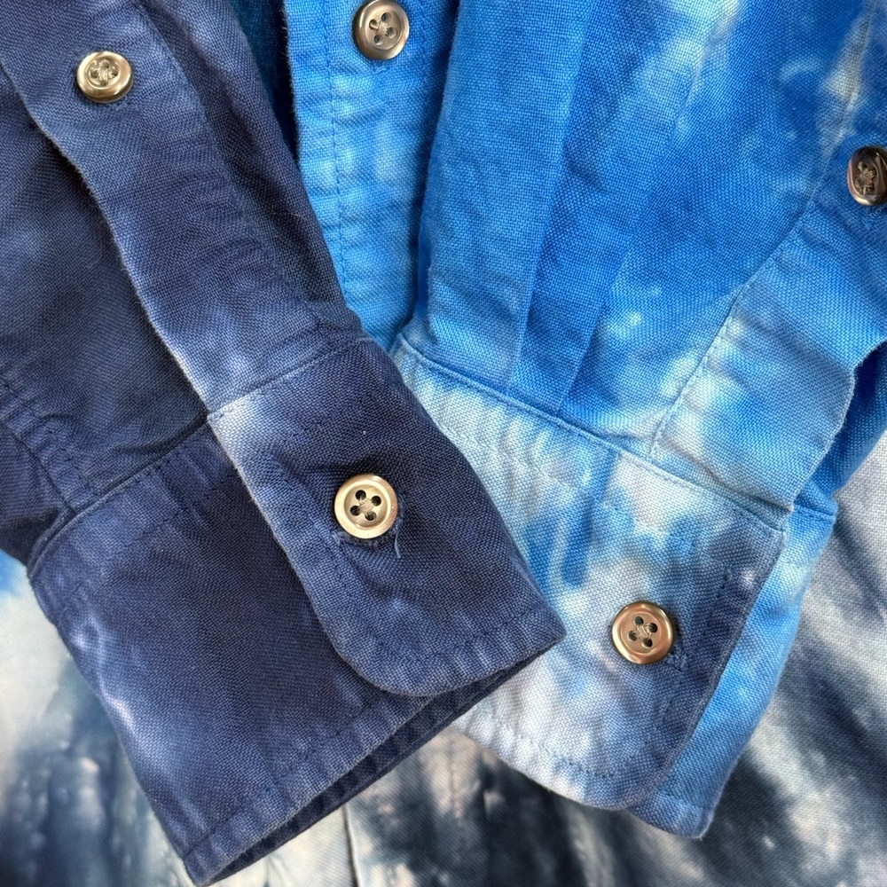 Polo Ralph Lauren Blue Tie Dye Oxford Shirt Logo Button Down Festival Statement - Picture 8 of 12